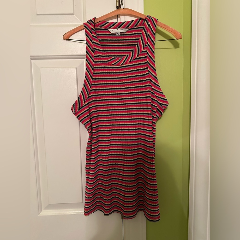 EUC Trina Turk Continental Racerback Striped Tank Top Size XL - Picture 3 of 7